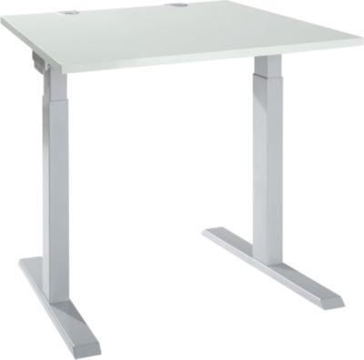 Schäfer Shop Select Schreibtisch ERGO-T 2.0, Quadrat, T-Fuß, B 800 x T 800 x H 675-895 mm, lichtgrau/weißalu