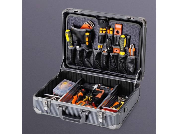 Mallette à outils multifonctionnelle en alliage d'aluminium, boîte de rangement pour outils de quincaillerie domestique, outil de réparation de cloison portable, valise d'évaluation