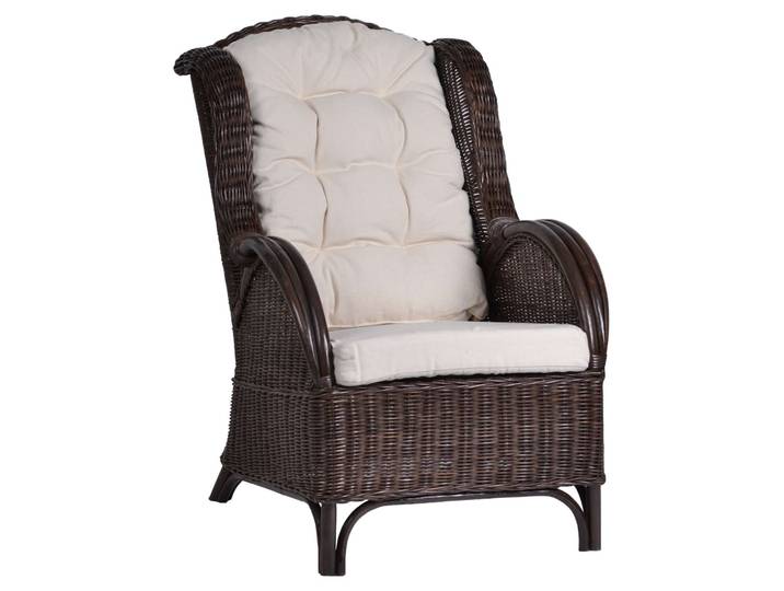MiaMöbel Rattansessel 'Panama' dunkelbraun 100% Baumwolle, Rattan Landhaus