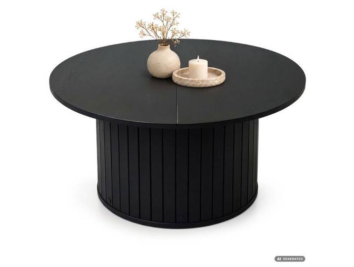 Table basse NUBO noire 80 cm ronde cannelée 80x80x45 cm