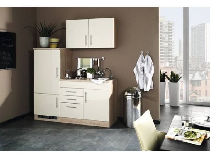 Held Möbel Singleküche mit Geräten Toronto 160 cm creme hochglanz zerlegt 909.6509