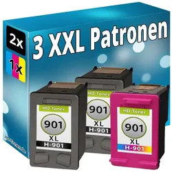 Druckfuxx, Druckerpatrone, Set 3x REFILL DRUCKER PATRONEN KOMPATIBEL für HP 901 XL BLACK + COLOR