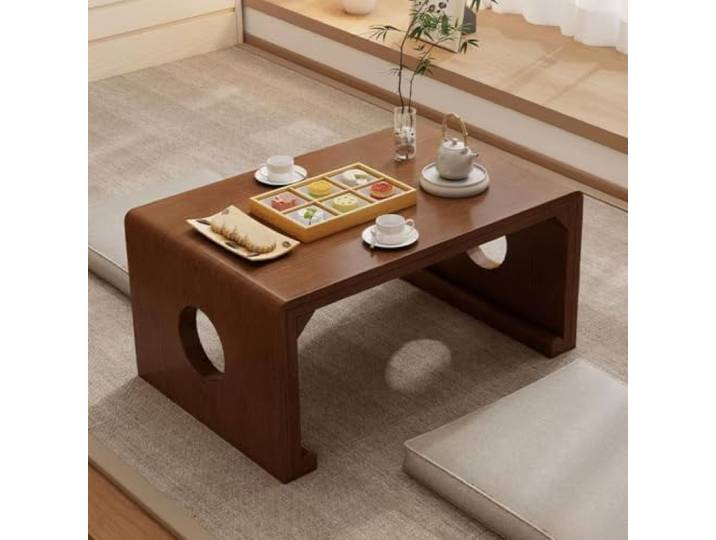 CFMAIF Tragbarer japanischer Bodentisch, Tatami Teetisch für Wohnzimmer, Niedriger Couchtisch aus Massivholz, keine Montage erforderlich, Tatami Tisch für Meditation(Walnut,120cm/47.2in)