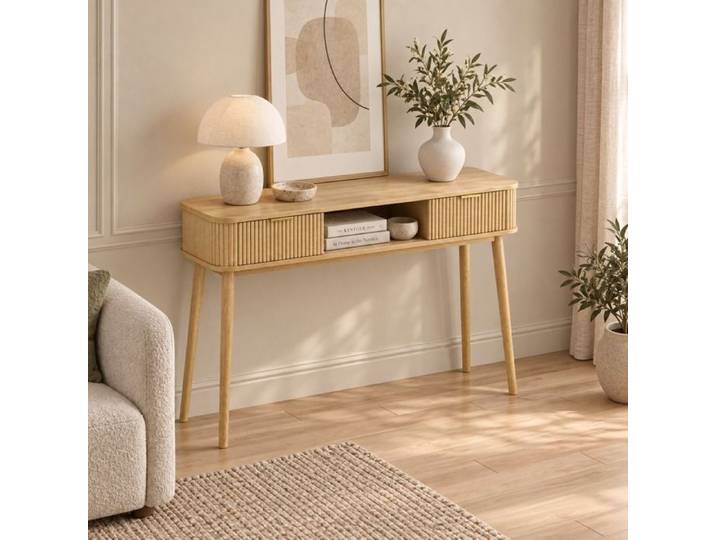 Bureau avec Rangement avec 2 Tiroirs 1 Casier Ouvert Pieds Bois Massif 120x35x77 6 cm Chêne