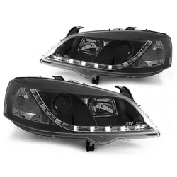 Scheinwerfer LED Tagfahrlicht Optik passend für Opel Astra G Bj. 98-05 Schwarz