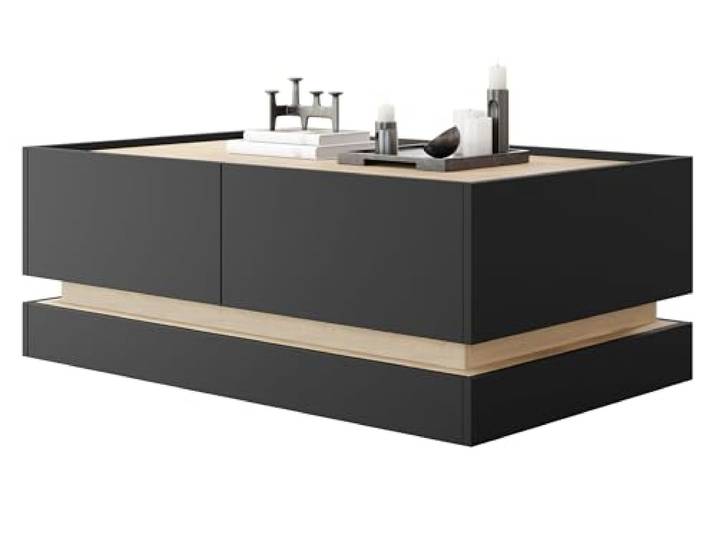 Mirjan24 Couchtisch Zarpant L97 4K mit 4 Staufächern (Schwarz) Kaffeetisch mit 4 geschlossenen Fächern, grifflosen Klappen und Klappendämpfern für Bücher & Deko