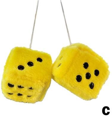 Smart Shopping Spot Anime Car Decoration Accessories, Big Long Hair Hot Stamping Dot Dice Plush Toy Cube Pendant, Auto Pendant yellow