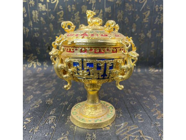 Brûleur d'encens en cuivre de qualité supérieure, motif oreilles de lion, style gourmand, pour usage domestique, encensoir, ornement artisanal de style chinois