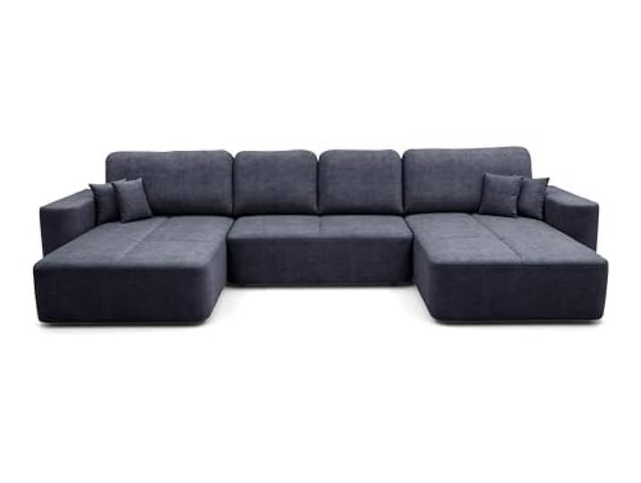 KP-Meble Ecksofa mit schlaffunktion und bettkasten, U-förmiges Ecksofa Soreo, Schlafsofa 330x140cm, Automatisch für einfaches Ausklappen, 389x184x93cm (Whisper 19, Graphit)
