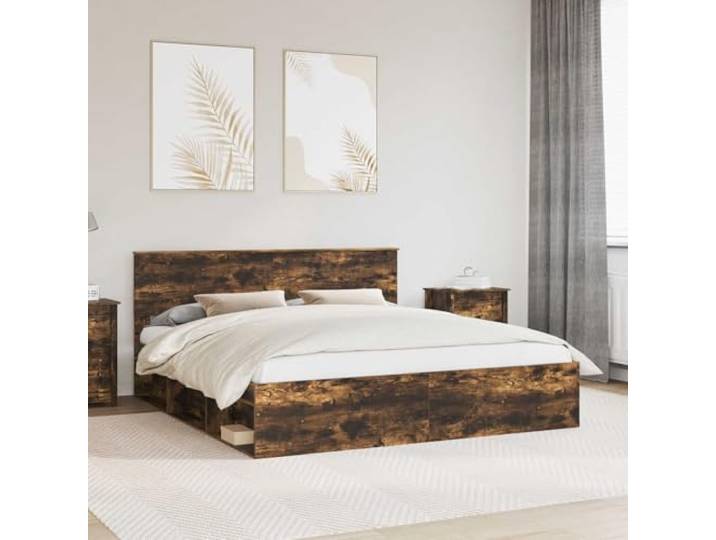 WDGJJFECNMUEHI Massives Kiefernholz Lattenrost Modern 180 x 200 cm Braun Bettgestell 180x200 Geräucherte Eiche Massives Kiefernholz Holz Lattenrost Stabil Schlafzimmer Modern