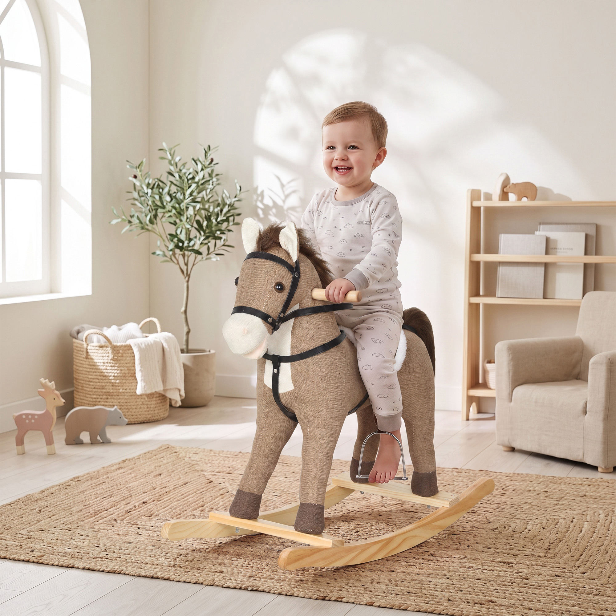 Aiyaplay Cavallo a dondolo con suoni e maniglie di sicurezza, Età 1-3 anni, marrone scuro   Aosom Italy