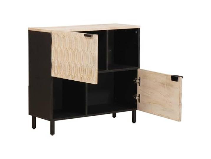 Sideboard Weiße Gewaschene Oberfläche 80 x 33 x 75 cm Massives Mango-Holz, Türen mit Scharnieren, Tassengriffe, quadratische Beine, bearbeitete Rückseite, Innenbereich