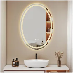 Emke, Spiegelschrank, Badspiegel mit Beleuchtung Φ70cm,Beschlagfrei, 3 Farbtemperaturen(3000K-6500K) und dimmbaren