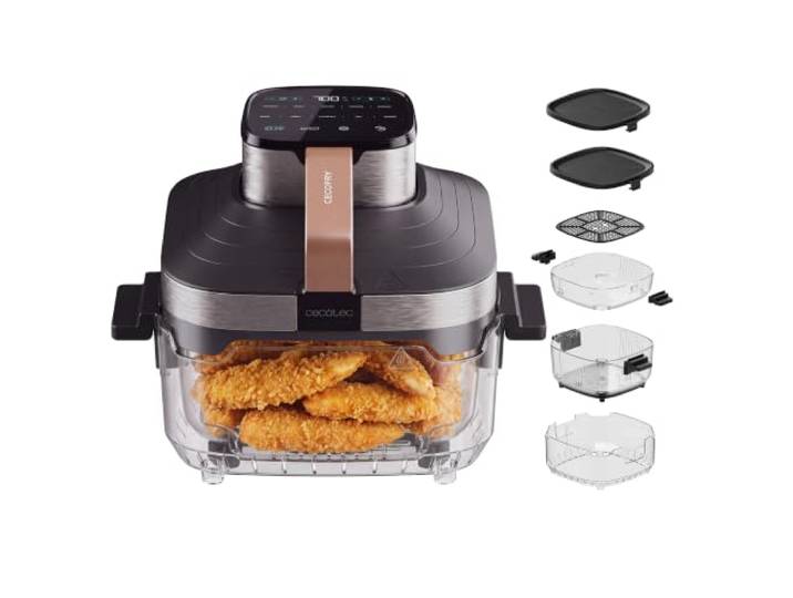 Cecotec Heißluftfritteuse Cecofry&Glass Crunchy Pro, 2 Glaskörbe, 1500 W 4 L und 2,5 L mit Deckel, 8 automatische Programme, 30 bis 200 °C, Sichtkontrolle durch das Glas, zum Frittieren und Backen