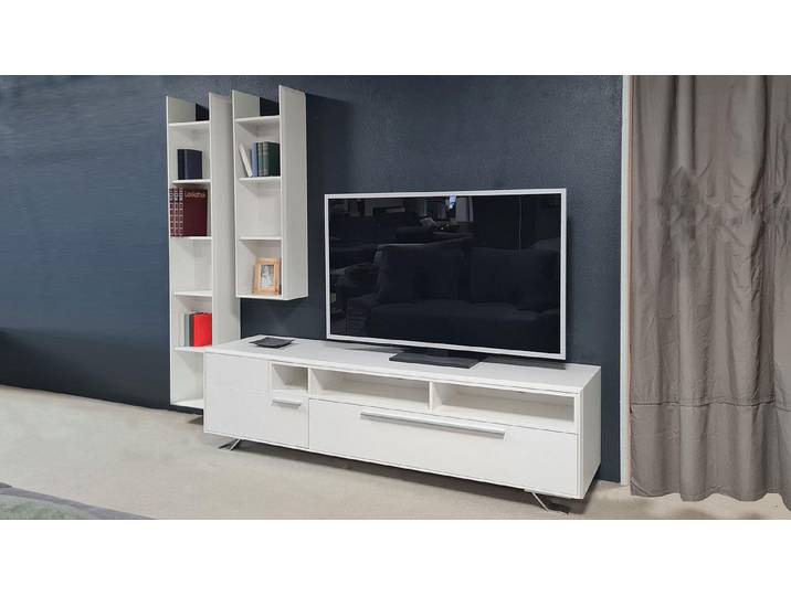 Möbel Akut Wohnwand Wohnwand Light Line 5 weiß matt Lack TV-Board und Hängeregale, (3-St)