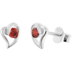trendor 21404-16 Damen Ohrringe 925 Silber Ohrstecker Herz Granatrot