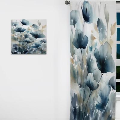 DESIGN ART "Designart ""Blue Leaf Foliage And Flowers III"" Leaves Curtain - Blackout Floral Curtain - 1 Panel"