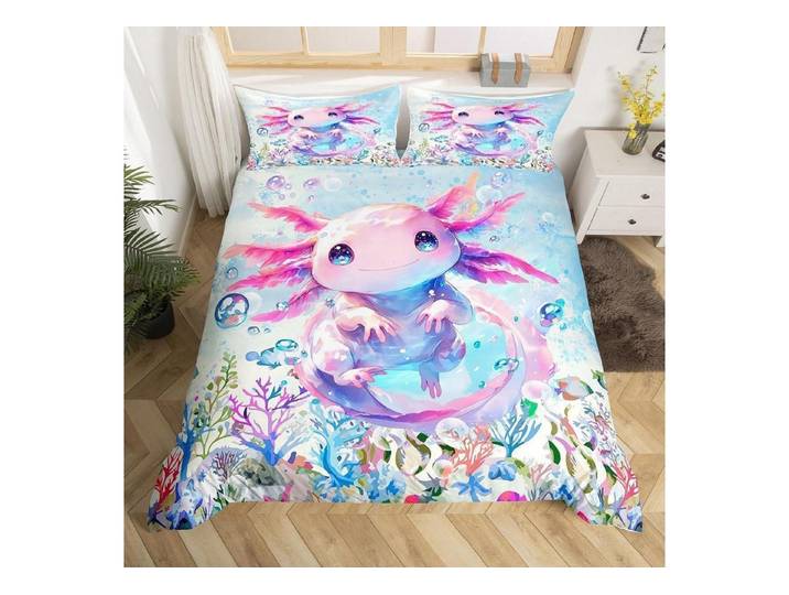LuxusKollektion Kinderbettwäsche Bettwäsche Set Axolotl 200x200cm Mehrfarbig
