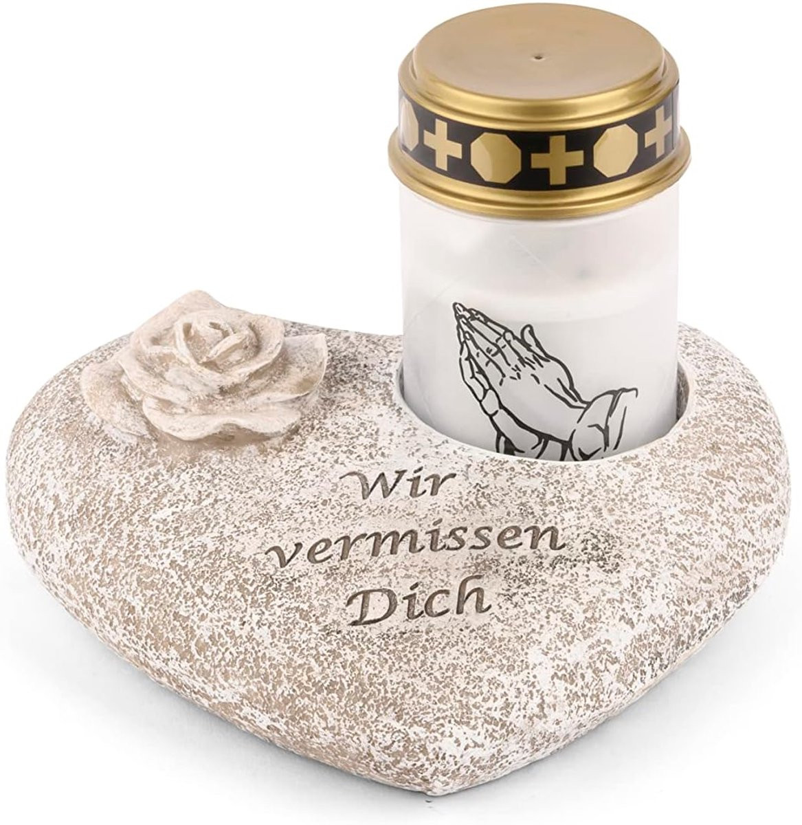 Novaliv Grafversiering Hart Grijs met Roos en LED-lamp met de tekst We missen je
