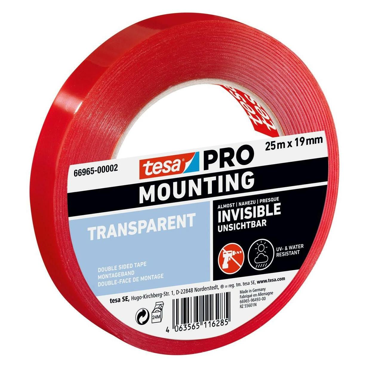 tesa Mounting PRO Transparent, 25m:19mm (19 mm) (66965-00002-00)