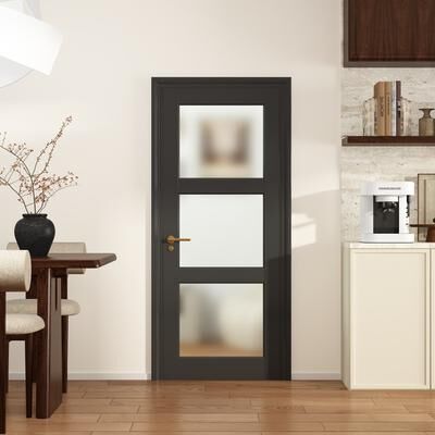 Lirago 3-Lite Glass Door Preassembled Frosted Glass French Door MDF Wood Panel for Utility Room Pantry Closet Laundry Room Bathroom