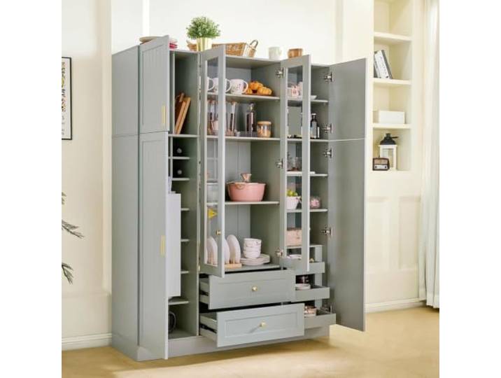 twwhyg Moderner großer Küchenschrank mit 6 Türen, Holzschrank(Green-4.19)