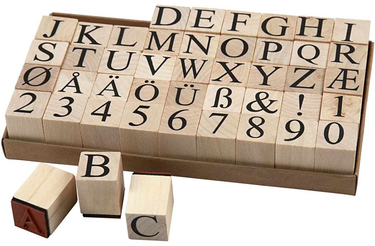 Houten Stempels Set met 45 Diverse Alfabet Stempels voor Creatief Knutselen, 15 mm Hoog