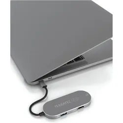Terratec Aluminium USB Type-C Adapter mit USB-C PD HDMI 2x USB 3.0 Port Card Reader (USB-C, 4 Ports), Dockingstation + USB Hub, Silber