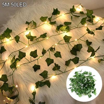 Silver Stone Store Green Leaf Ivy Vine LED String Lights, Silk Leaves Fake Creeper Hanging Garland Artificial Plants Decor 5m 50 Led
