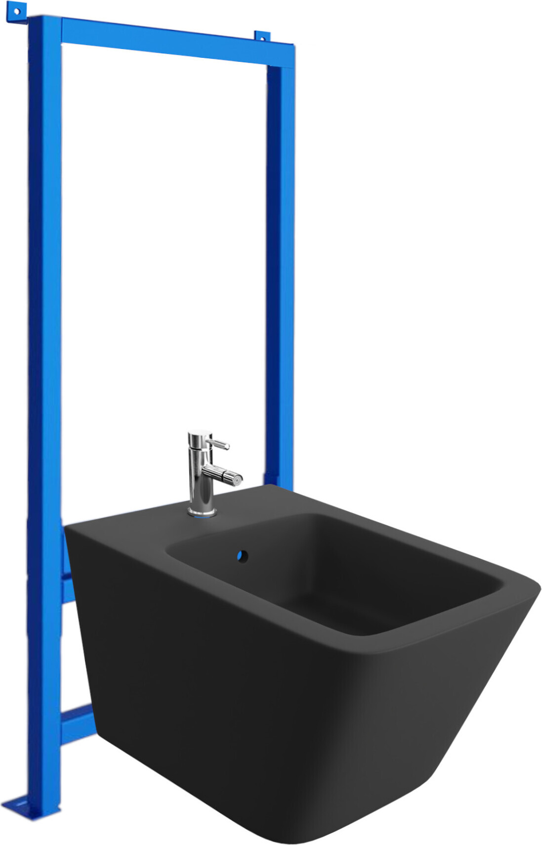LAVITA Vorwandelement für Bidet LAV 500 + Wand-Bidet Lago Black Komplettset | Wand-Hänge Bidet mit Hahnloch und Überlaufschutz aus Keramik | WC Toilette | Hygienisch und Pflegeleicht | 34x48,5x32,5 cm