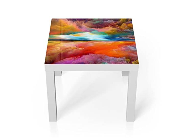 DEQORI Glastisch weiß klein 55x55 cm Motiv Gespiegelte Farbwolken ausgefallener Beistelltisch aus Glas Hochglanz Couchtisch fürs Wohnzimmer moderner Couch Tisch mit Design