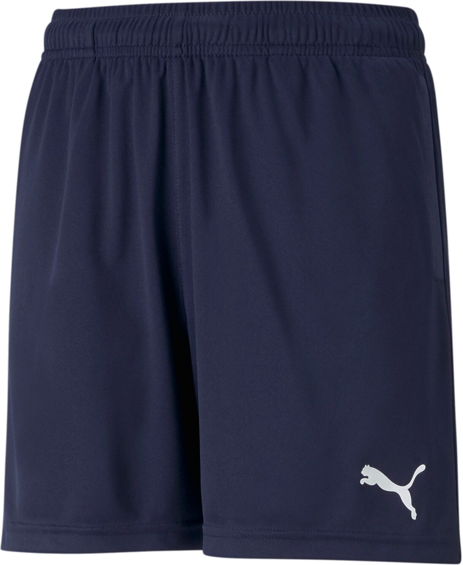 Trainingsshorts PUMA "TEAMRISE TRAINING SHORTS JR", Jungen, Gr. 140, N-Gr, blau (peacoat, puma weiß), Interlock, Obermaterial: 100% Polyester, unifarben, regular fit kniebedeckend, Hosen Trainingsshorts, aus Interlock-Material, mit Reissverschluss, kniebe