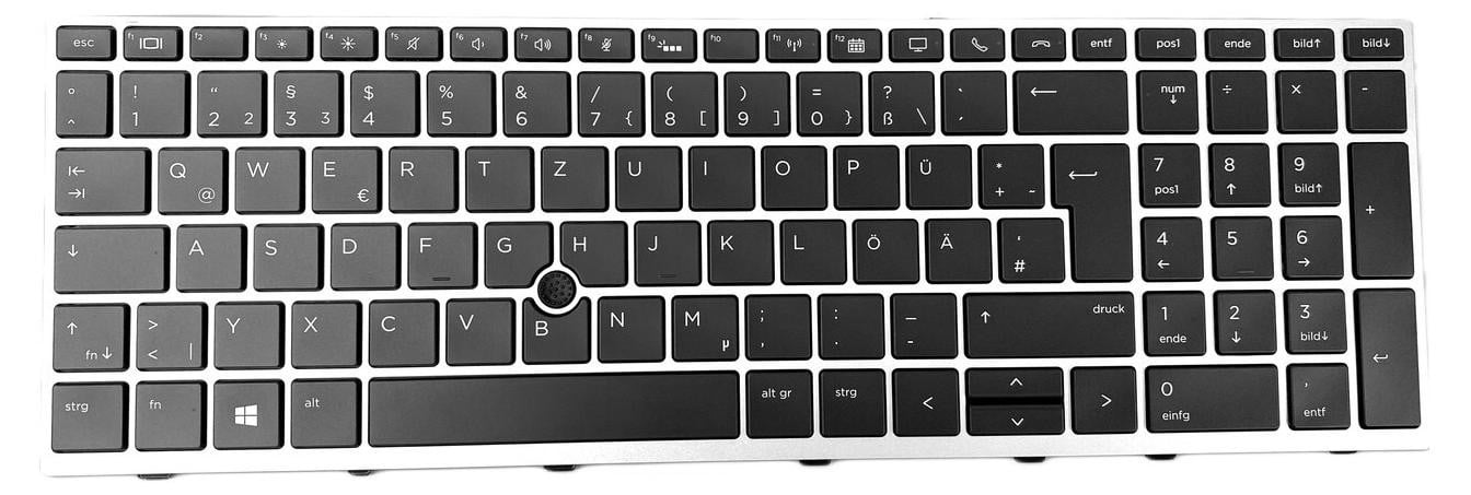 T-ProTek Duits toetsenbord met TrackPoint en verlichting voor HP EliteBook 850 G5, zwart/zilver