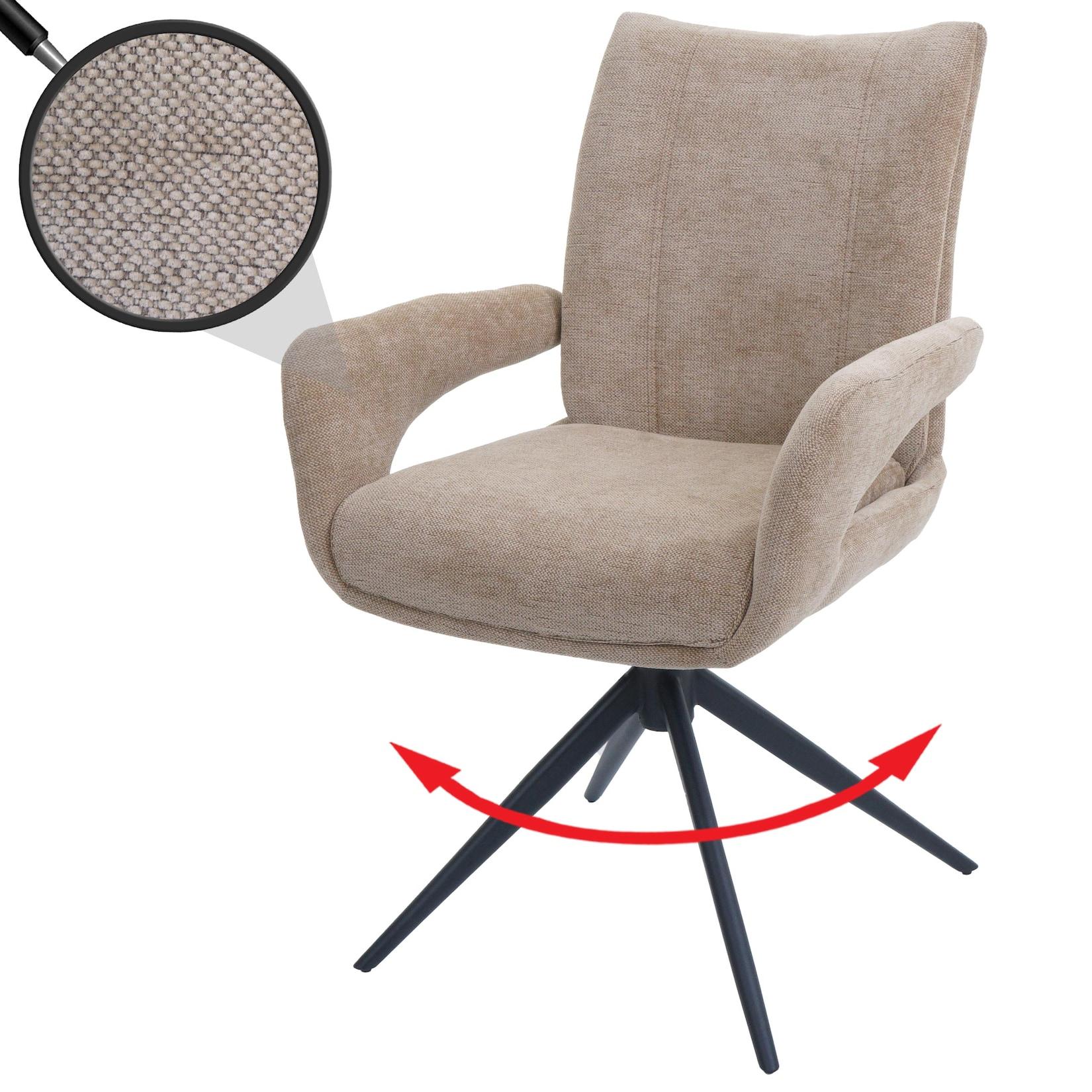 Esszimmerstuhl MCW-O78, Küchenstuhl Stuhl, drehbar Auto-Return, Stoff/Textil Chenille (310g/m²) ~ hellbraun