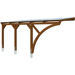 Skan Holz Wandanbau-Carport Eifel mit Einfahrtsbogen 300 x 541 cm-nussbaum Holzcarport