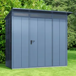 Hörmann Ecostar Aktionsangebot Metall-Gerätehaus Elegant mit Pultdach Typ 1, 248 x 153 cm, inkl. Aluminium LED-Magnetlampe mit Bewegungssensor,taubenblau,2,6 m2