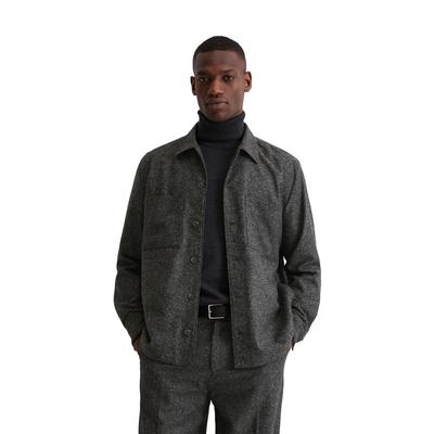 Hemdjacke MARC O'POLO, Herren, Gr. M, grau (multi, broken graphite), Obermaterial: 50% Schurwolle, 30% Polyester, 20% Baumwolle, loose fit, 1-Knopf-Manschette, Jacken, Overshirt aus Woll-Mix, lockere Form, melierte Struktur