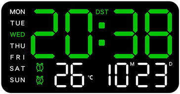 Uplift Essentials Large LED Digital Wall Clock With Remote Control And Dual Alarms black green