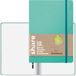 share Notizbuch 4-0014515, Upcycling, Kunstleder Hardcover, türkis, 96 Blatt / 192 Seiten, 80 g/m², blanko, A6