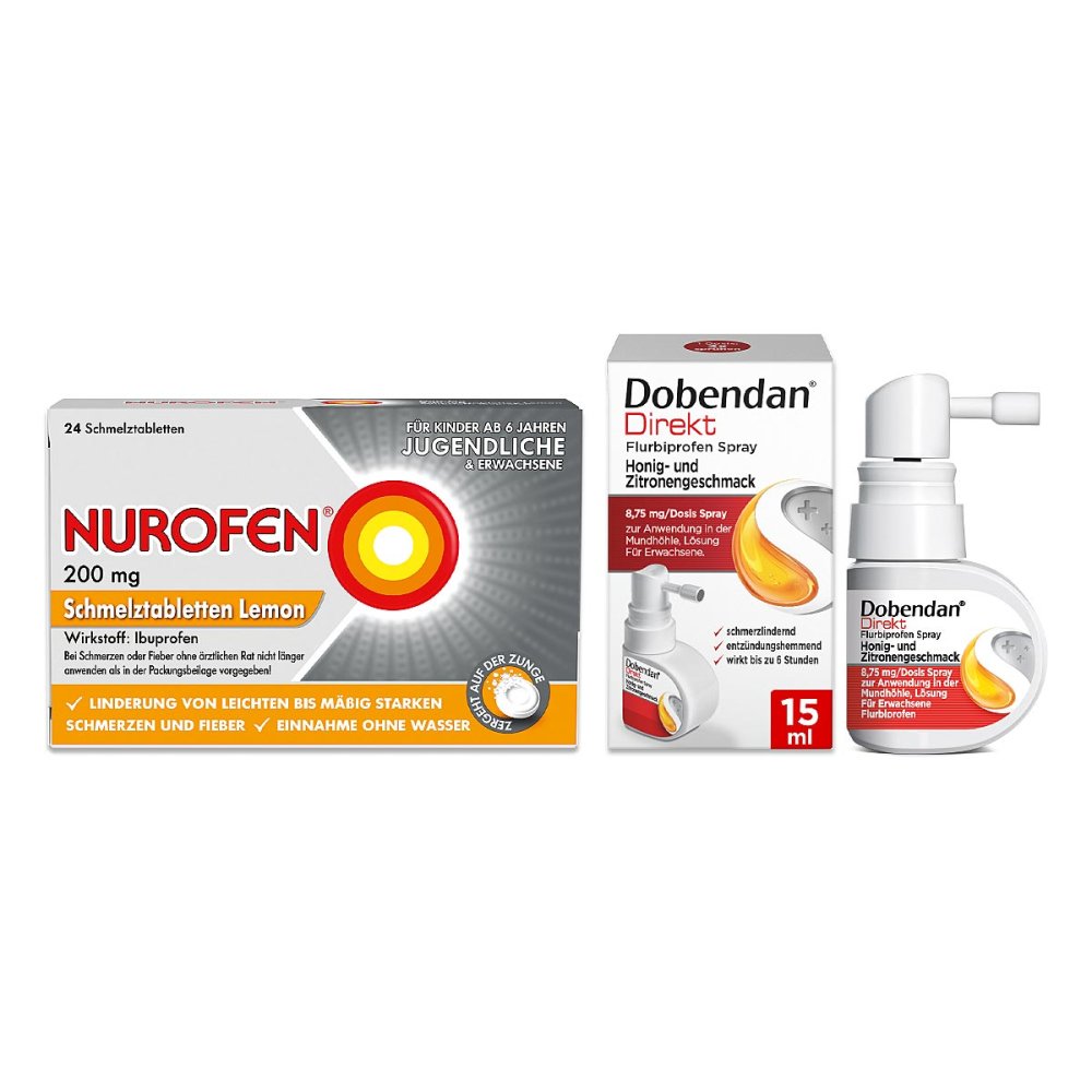 Reckitt Benckiser Deutschland GmbH Dobendan Direkt Spray + Nurofen Schmelztabletten Lemon 08101615