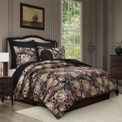 Calabria 3 Piece Comforter Set by Royal Court in Black (Size KING)