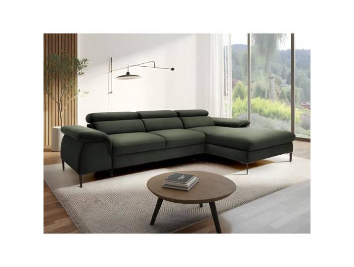 Canapé d'angle droit convertible droit en velours vert SEPINA