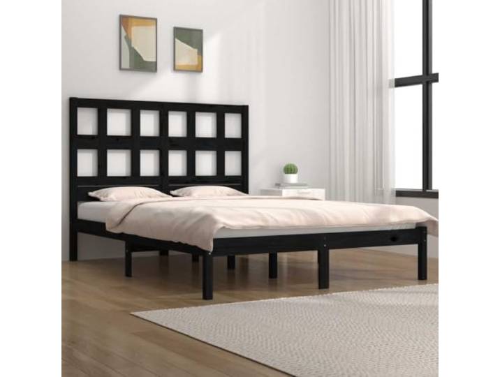 Massives Kiefernholz Modernes Kopfteil Bettgestell Schwarz 140x190 cm Massivholzbett Schwarz Kiefer 140x190 cm Bettgestell mit Kopfteil Stabil Modernes Design