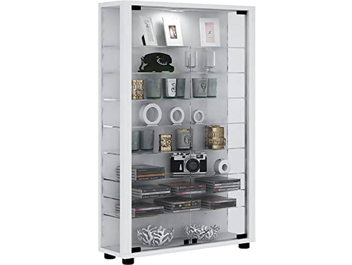 VCM Standvitrine Weiß 59x18x90 cm 2 Türen 9 Fächer Holzwerkstoff Glas Schauraum für Bücher und Andenken - als Blickfang im Wohnbereich - für Wohnungen und Büros - hochwertige Verarbeitung