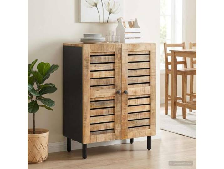 VIHHQGC Stauraumschrank 60x33x75 cm Massivholz Mango Natur Massivholz Mango, Holzwerkstoff, Messingknöpfe, rechteckig, braun, pflegeleicht