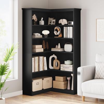 Garvee "72.8"" 5-Tier L-Shaped Corner Bookshelf w/ Open Storage"