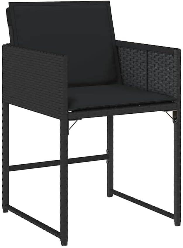 4er-Set klappbare Gartenstühle aus schwarzem PE-Rattan mit Kissen und pulverbeschichtetem Stahlrahmen