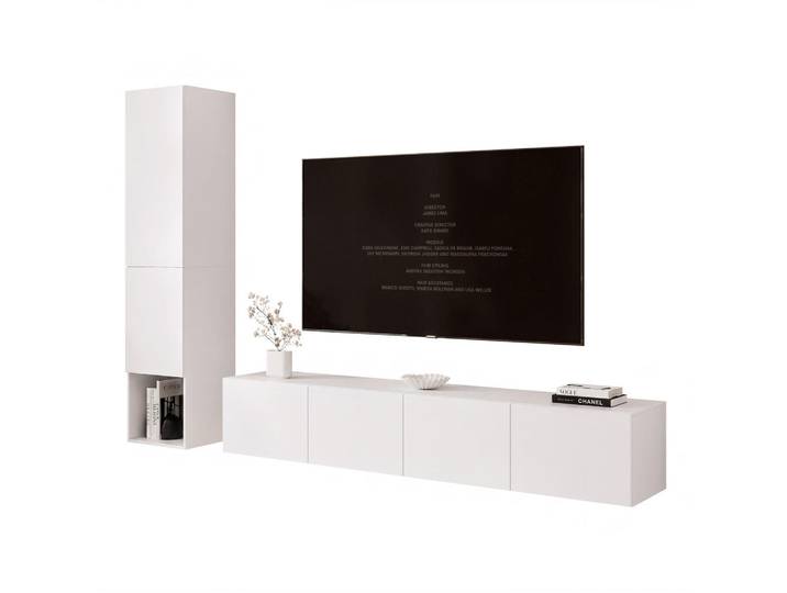 Idohome Hängende Wohnwand Angel Line I mit LED-Beleuchtung - Weiß, Uni, 240x180x40 cm, Wohnzimmer, Wohnwände