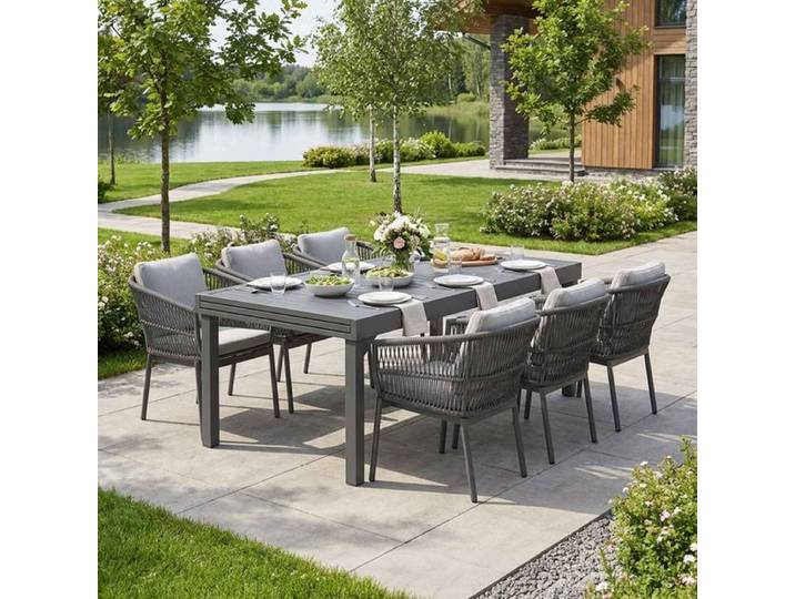OUTLIV. Alicante Gartenmöbel-Set L (6 Plätze) Tisch 200/320x100cm Dunkelgrau