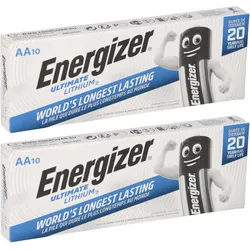 20x Energizer Ultimate Lithium AA Mignon L91 FR6 1,5V - 2x 10er Schachtel